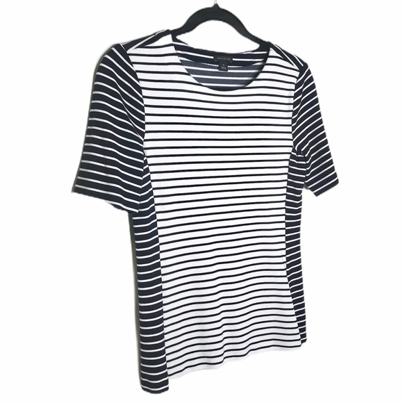 NEW Ann Taylor Womens Colorblock White/Black Stripe Ponte Top Small - Picture 4 of 8